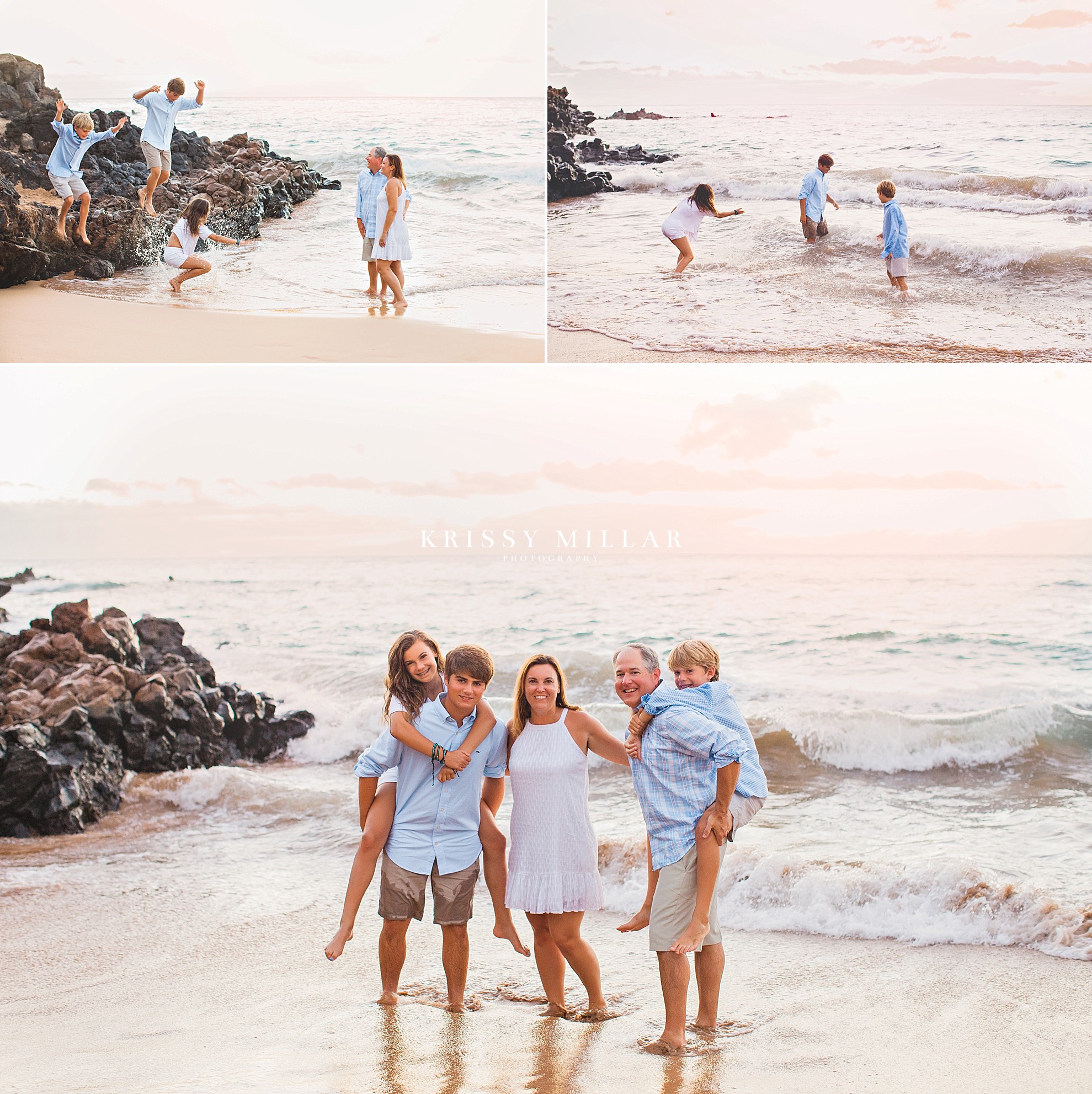 family playing together sunset maui grand wailea