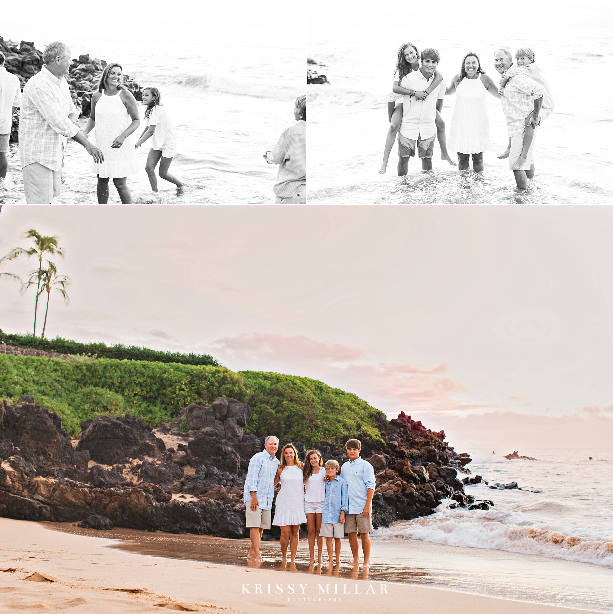 grand wailea family portraits beautiful sunset and black and white