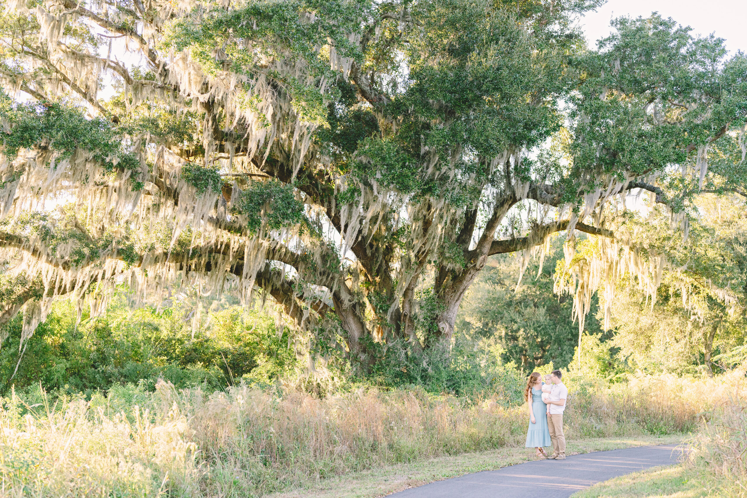 Family under Grand Oak with Spanish moss