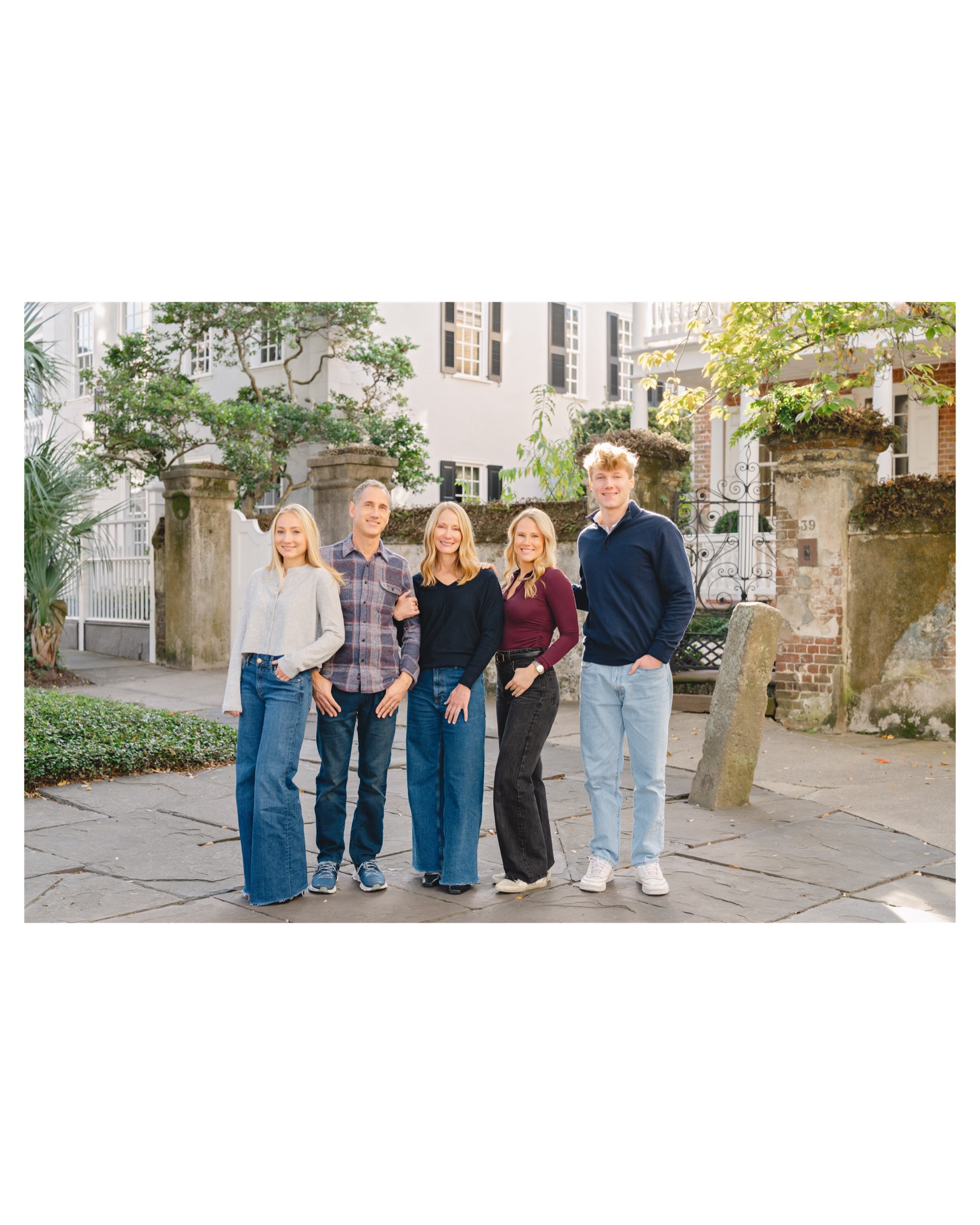 Downtown Charleston SC family portraits with older children grown up