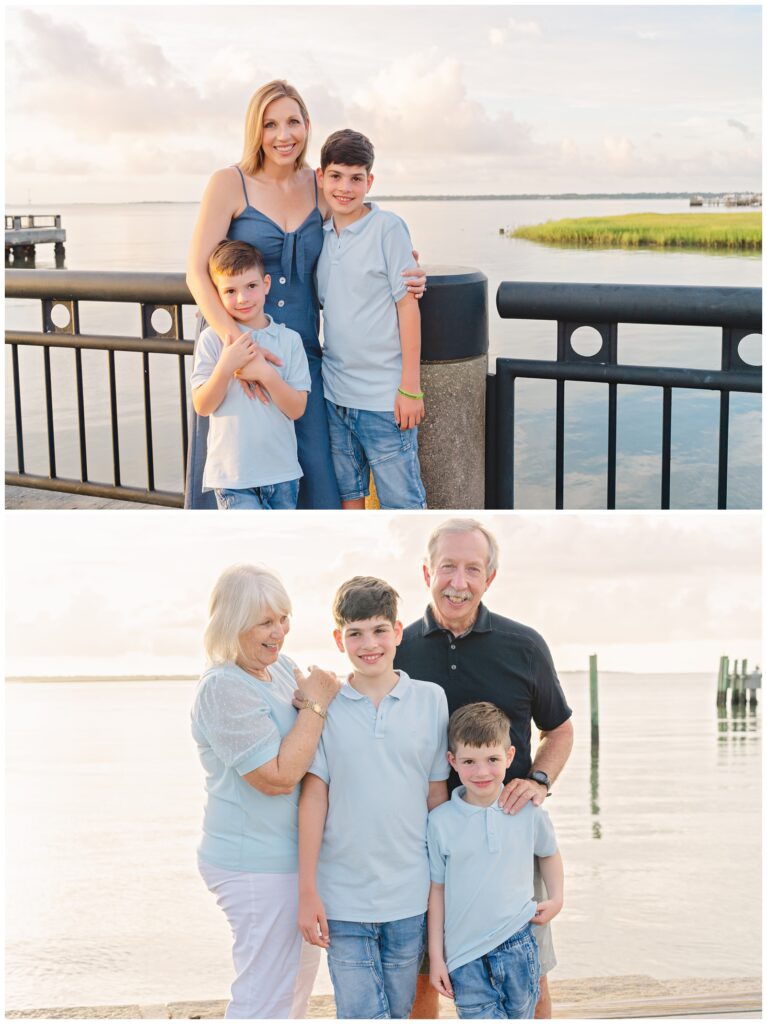 Charleston family photographer for extended family sessions with beautiful water and scenery