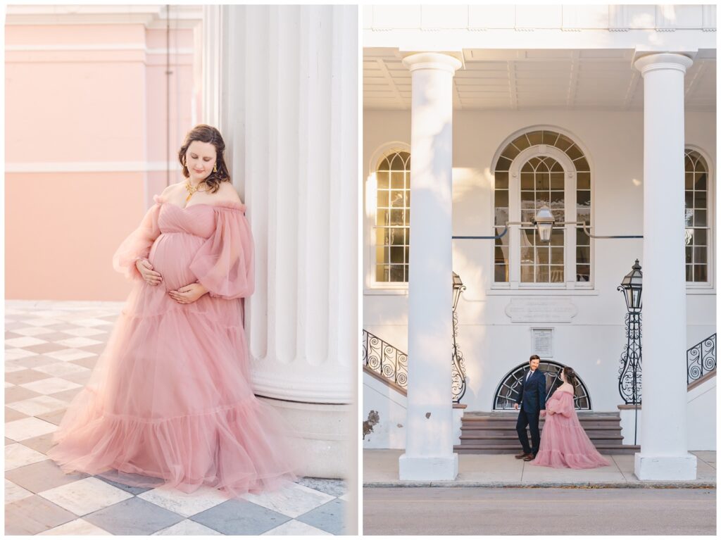 Charleston maternity and family photographer at iconic downtown locations